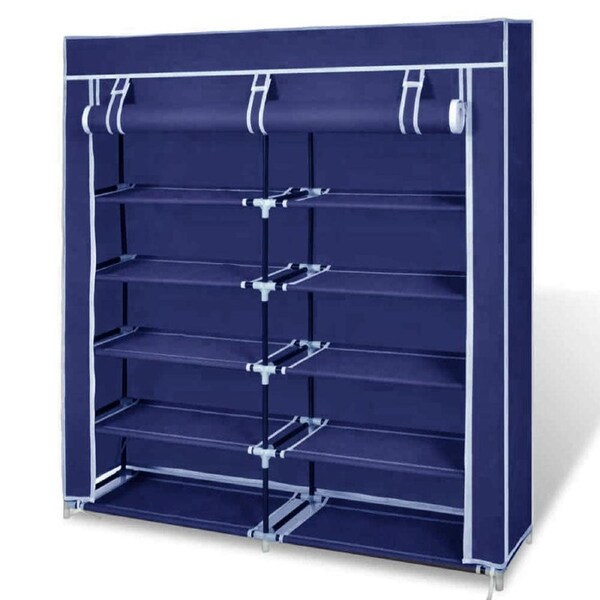 2 Doors with Cover Portable Storage Shoe Rack Cabinet Wardrobe - navy
