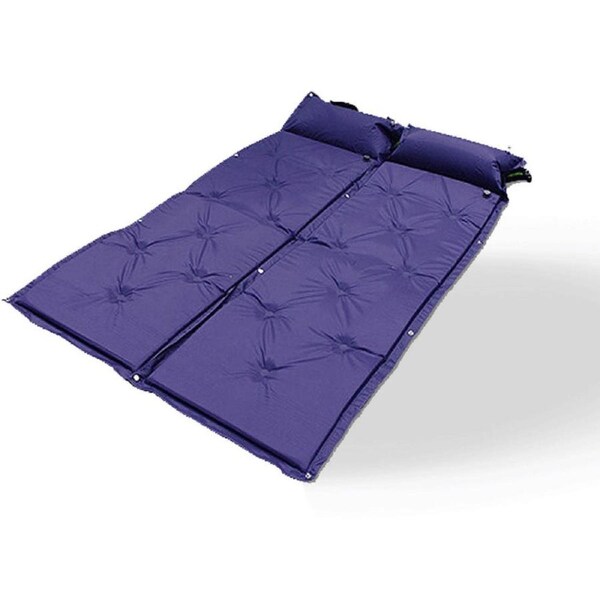 Double Self Inflating Mattress Camping Hiking Airbed Camp Mat Sleeping Pillow w/ Bag - navy