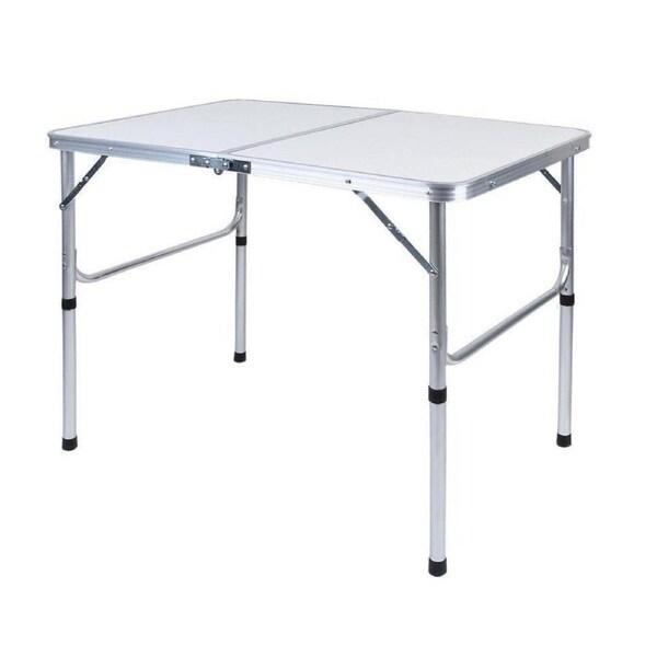 Aluminium Folding Portable Garden Camping Picnic BBQ Table Height Adjustable 90 x 60 cm - white