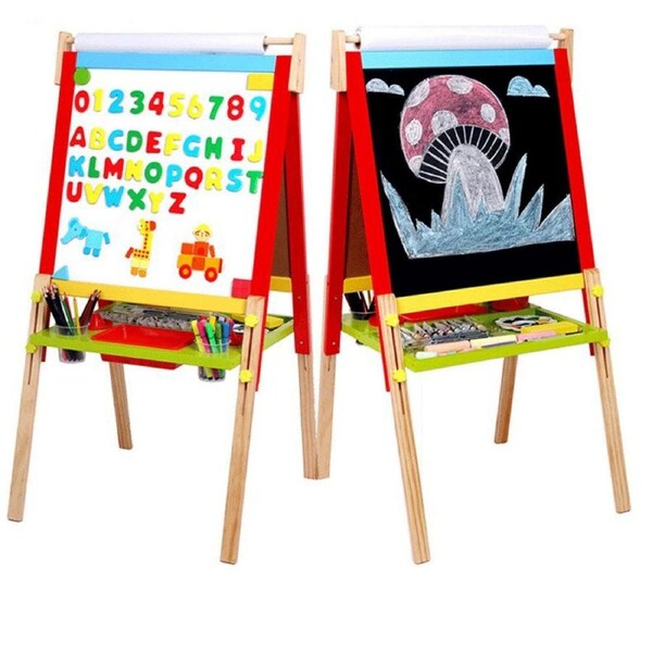 Kids Easel Art Children Whiteboard Blackboard Stand Wood Magnetic Drawing Board