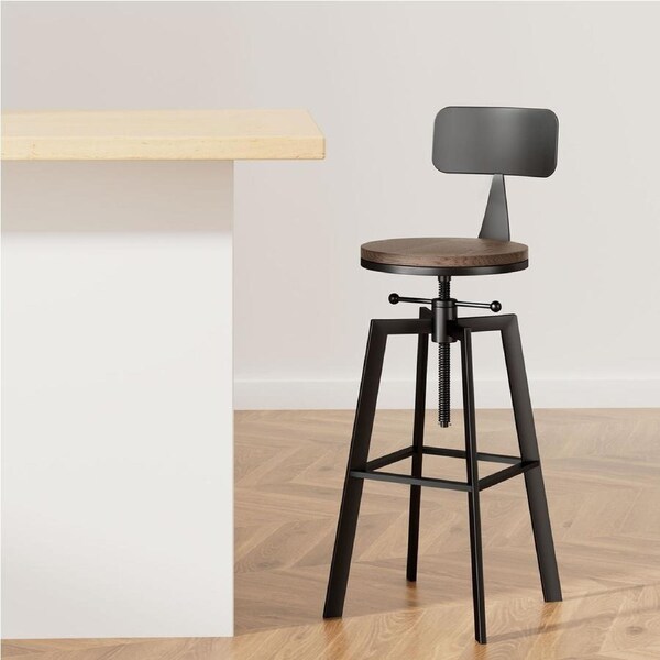 1X Artiss Bar Stools Adjustable Wood Stool w/Backrest