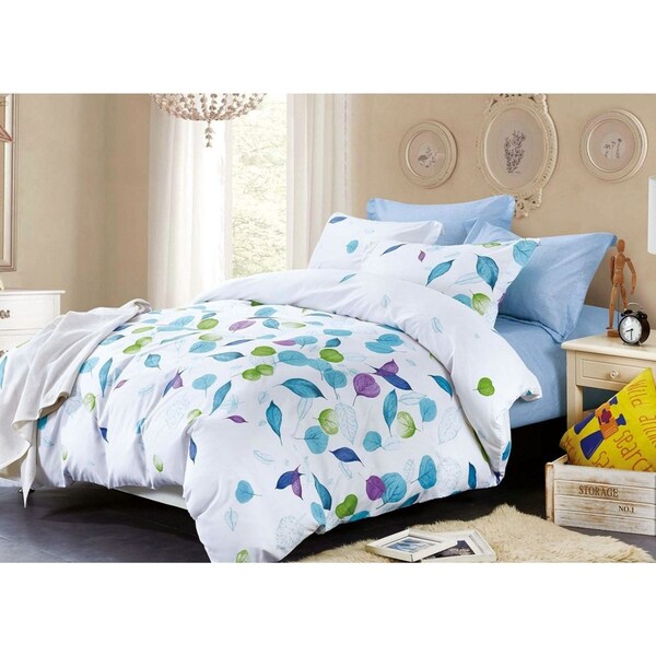 Leaves King Size Bed Quilt Doona Duvet Cover & Pillow Cases Set White