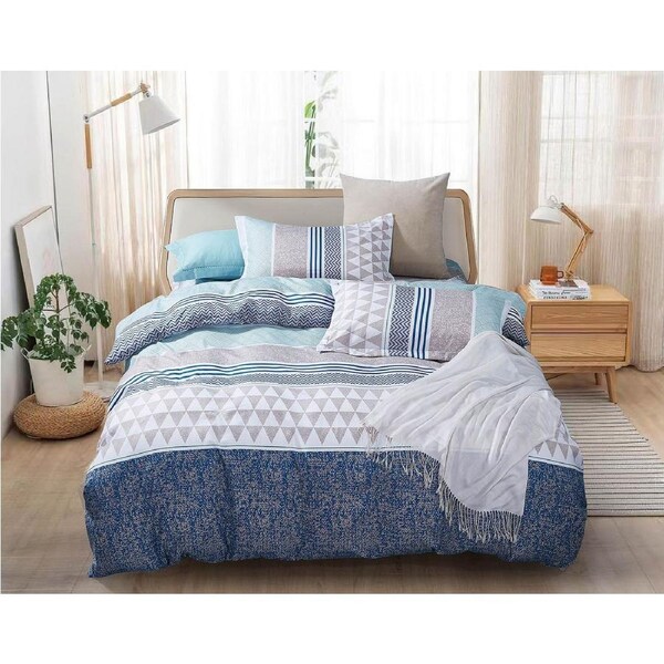 Danya King Size Bed Quilt Doona Duvet Cover & Pillow Cases Set Green Blue Grey