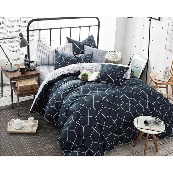 Dominic Super King Size Bed Quilt Doona Duvet Cover & Pillow Cases Set Blue