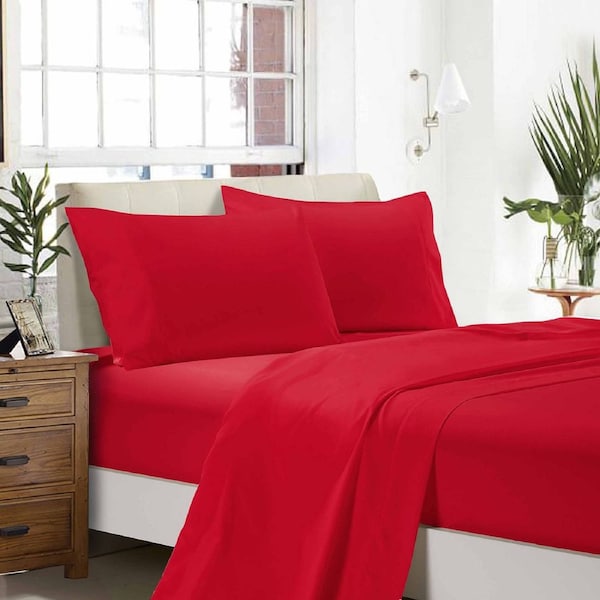 Super Soft Flat & Fitted Sheet Set - King Single Size Bed - Red