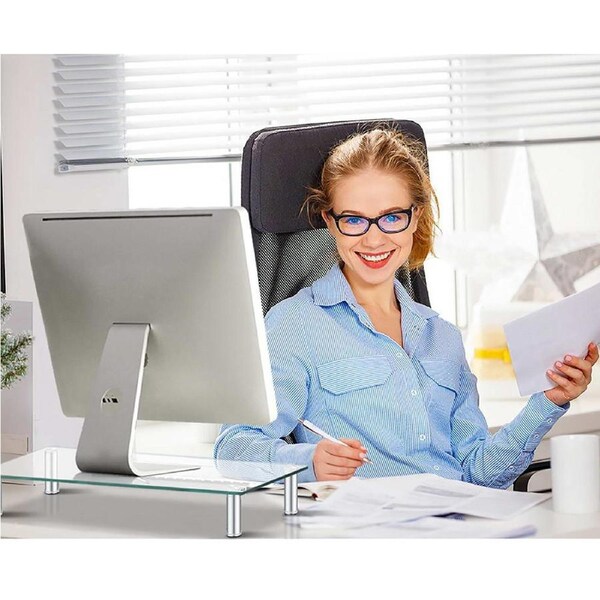 Artiss Monitor Stand Riser with Height Adjustable Computer Laptop Printer Screen Glass Display Shelf