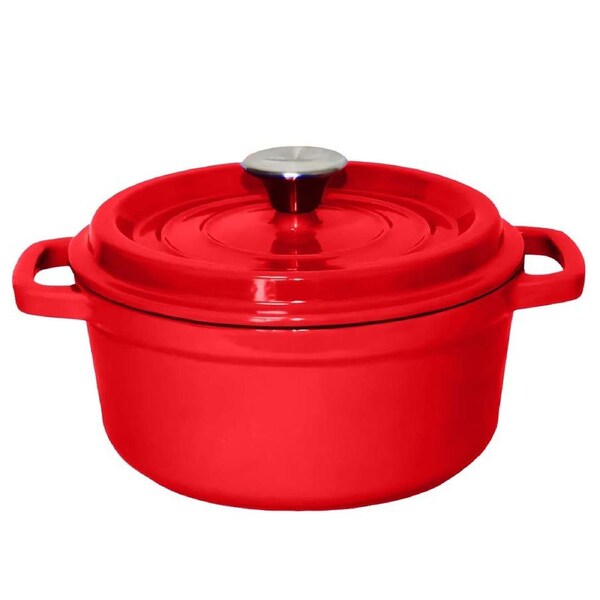 SOGA Cast Iron Enamel Porcelain Stewpot Casserole Stew Cooking Pot With Lid 2.7L Red 22cm