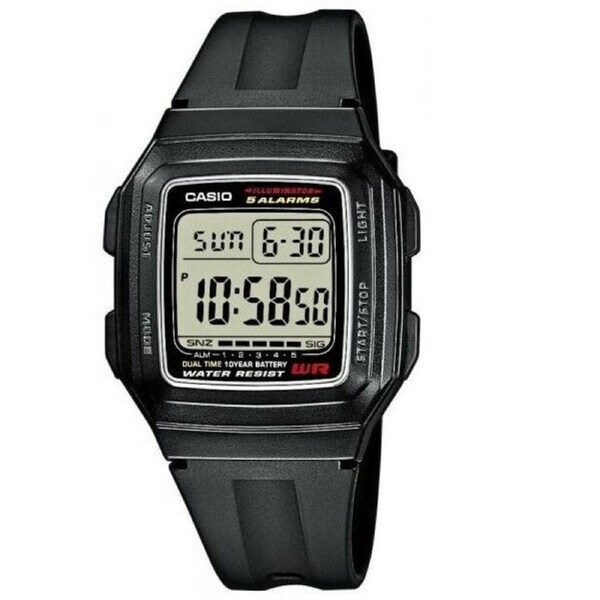 Casio F-201WA-1A Black Silver Illuminator Dual Time Multi-function Digital Watch