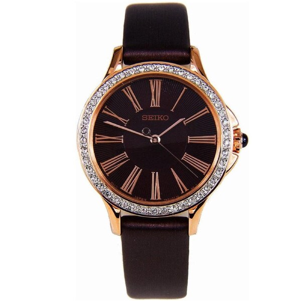 Seiko Swarovski Gold/Brown Dial Leather Strap Women's Analog Watch SRZ446P1