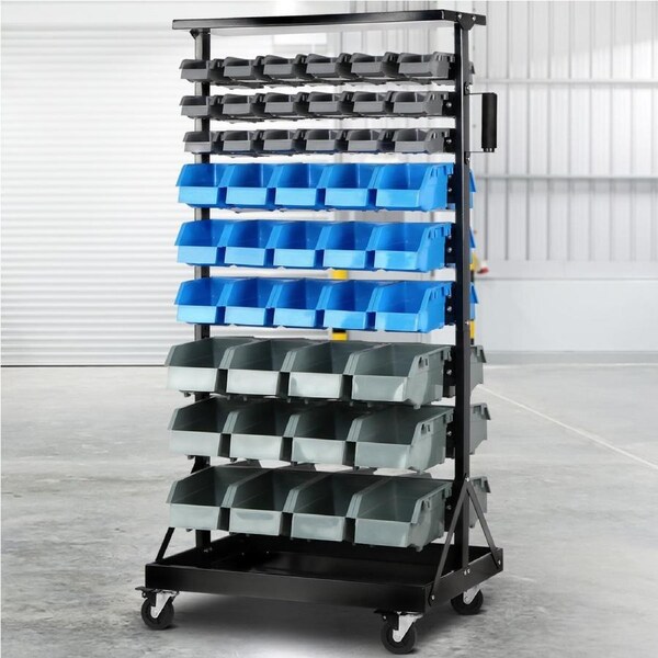 Giantz Bin Rack w/Wheels Tool Storage Organiser Free Standing Double-sided Cabinet Garage Workshop