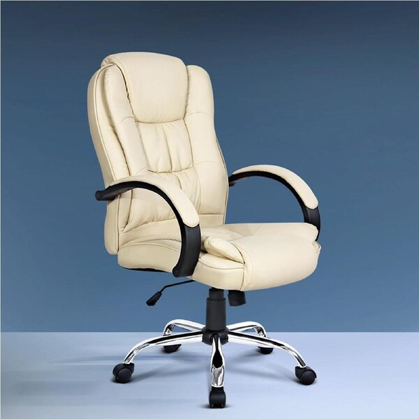 Artiss Executive Office Chair Computer Gaming Chairs PU Leather Tilt Beige