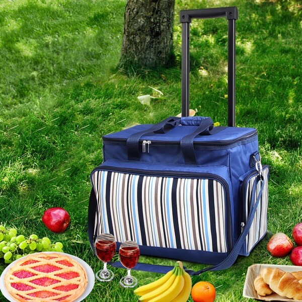 6 Person Alfresco Picnic Basket Set Picnic Bag Cooler Wheels Insulated Bag