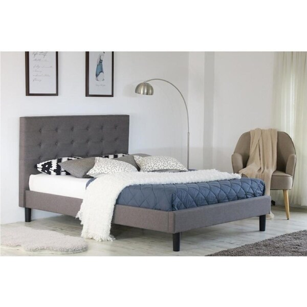 Albany Button Queen Bed Frame Fabric Grey