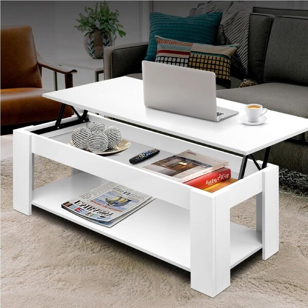 2-in-1 Artiss Coffee Table Lift-top White 98CM
