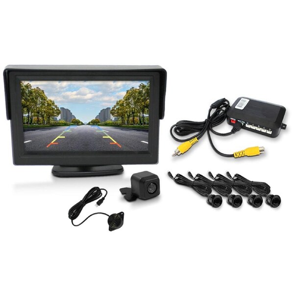 Elinz 4.3" Monitor CMOS 170 Degrees Car Reversing Camera 600TVL 4 Ultrasonic Parking Sensors