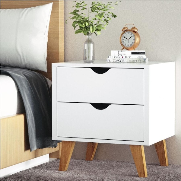 Artiss Bedside Table White 2 Drawers ANDERS
