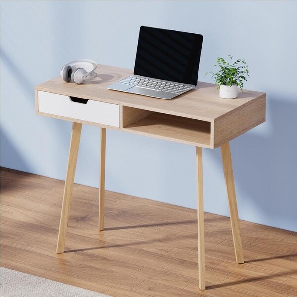 90cm Artiss Computer Desk Drawer Cabinet Shelf Oak