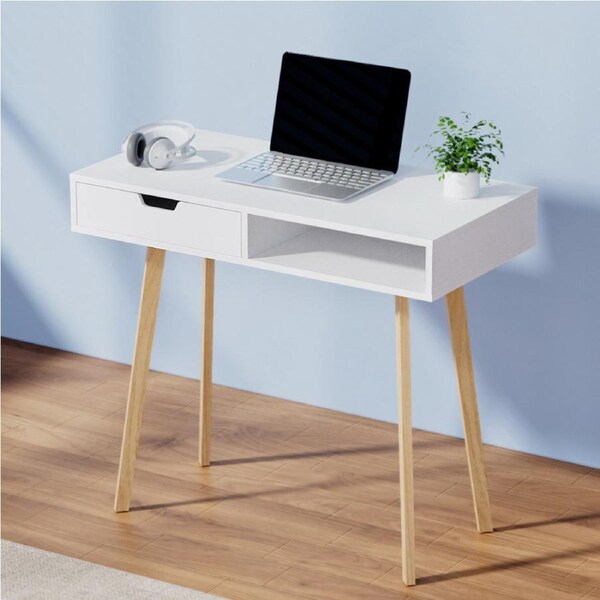 90cm Artiss Computer Desk Drawer Cabinet Shelf White