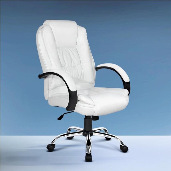 Artiss Executive Office Chair Computer Gaming Chairs PU Leather Tilt White