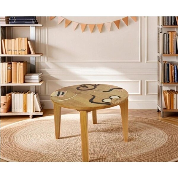Solid Wood Kids Table Toddler Study Dining MANGO TREES Round Children Desk