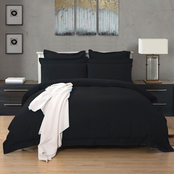 Tailored Super Soft Double Size Quilt/Doona/Duvet Cover Set - Black