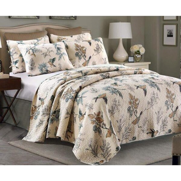 Luxury 100% Cotton Coverlet / Bedspread Set Quilt Queen King Size Bed 230x250cm Bird