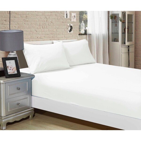 Super Soft 3-Piece Queen Size Bed Fitted Sheet & 2 Pillowcases Set - White