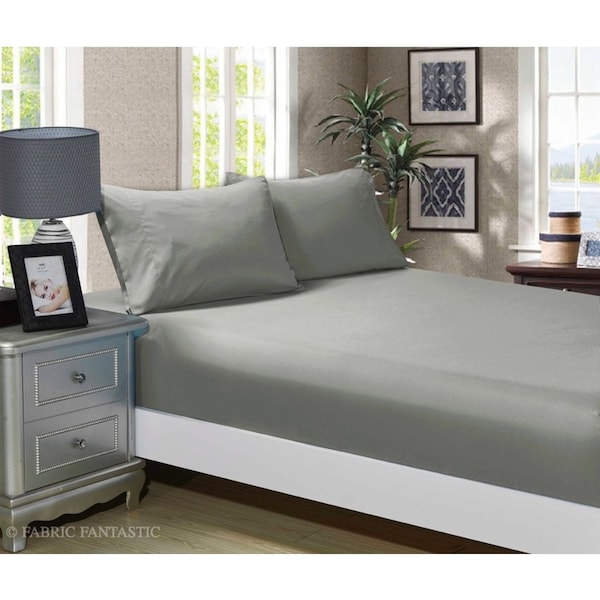 Super Soft 3-Piece King Size Bed Fitted Sheet & 2 Pillowcases Set - Grey