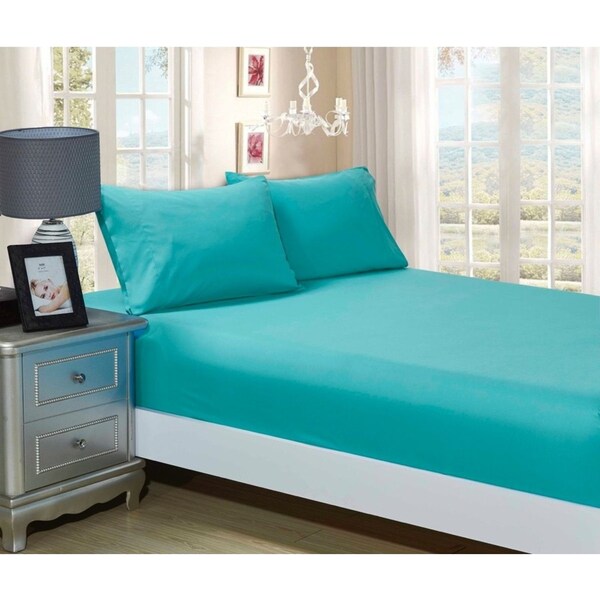 Super Soft 3-Piece King Size Bed Fitted Sheet & 2 Pillowcases Set - Teal