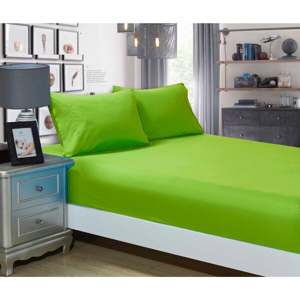 Super Soft 3-Piece King Size Bed Fitted Sheet & 2 Pillowcases Set - Green