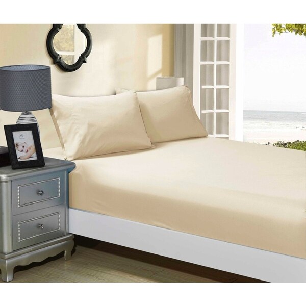 Super Soft 3-Piece Queen Size Bed Fitted Sheet & 2 Pillowcases Set - Yellow Cream