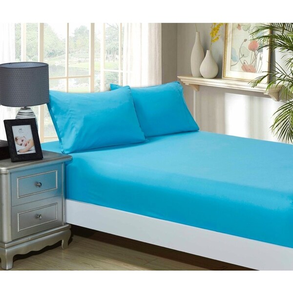 Super Soft 3-Piece Queen Size Bed Fitted Sheet & 2 Pillowcases Set - Light Blue
