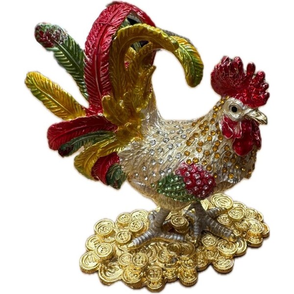 ROOSTER TRINKET JEWELLERY BOX Figurine Home Decor Ornament Chicken Jewelled