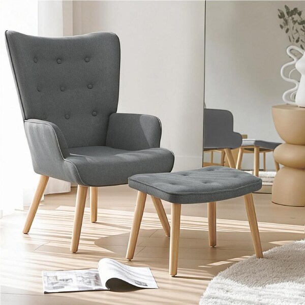 1x Artiss Armchair & Ottoman Set Grey