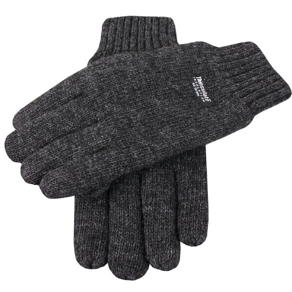 DENTS Mens 3M Thinsulate Lined Wool Knitted Gloves Rib Cuff in Charcoal Large