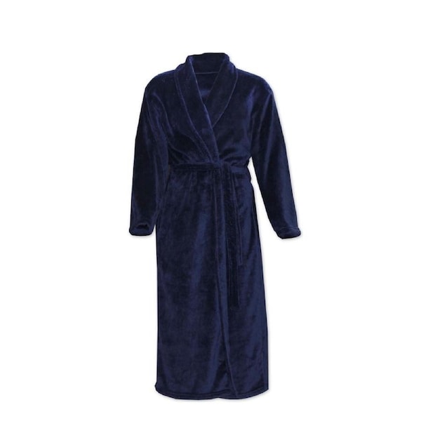 CONTARE Mens Country Coral Fleece Dressing Gown Luxury Bath Robe - Navy Blue S