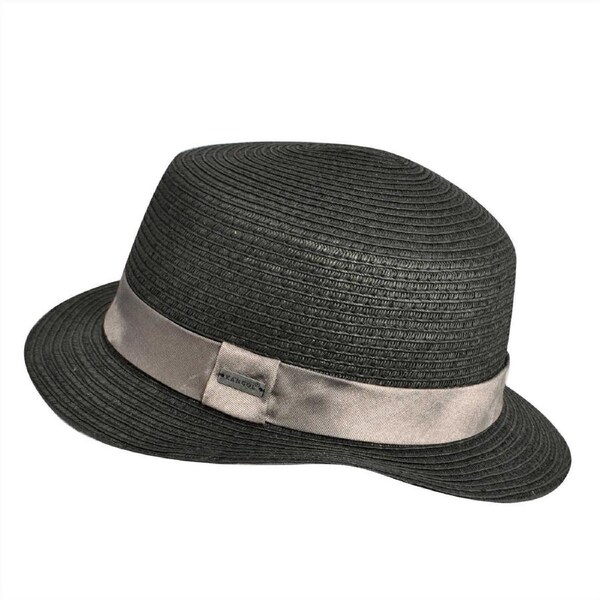 KANGOL Straw Boater Hat 100% Sun Summer Casual Bucket Cap Fedora - Black M