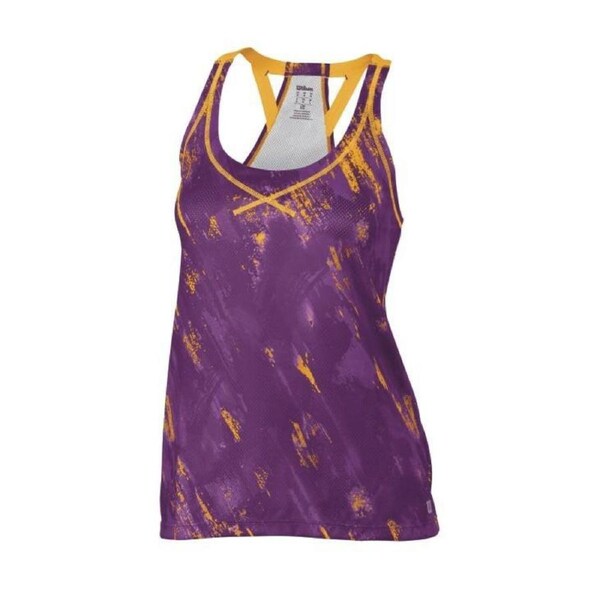 Wilson's Womens Painted Print Mesh Tennis Tank Sleeveless Top - Plum S