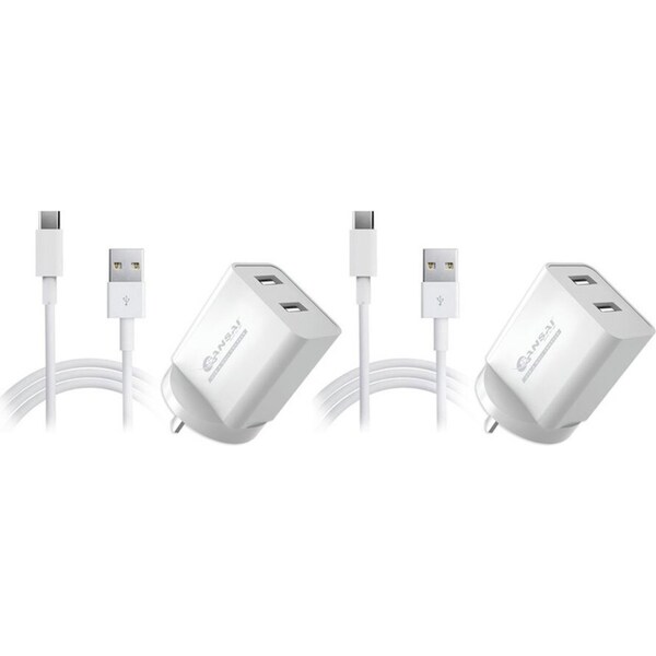 2x Sansai Dual USB Wall Charger/USB C Charging Cable for Smartphones Samsung HTC