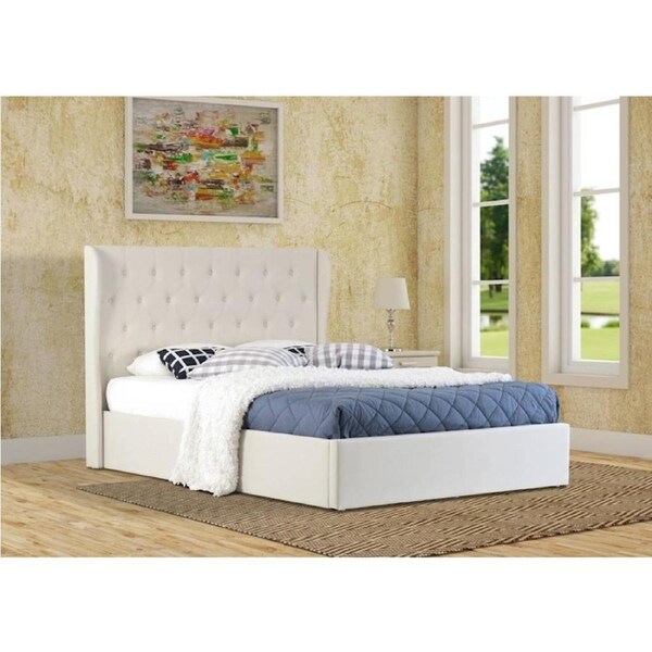 Dudley Queen Size Gas Lift Storage Fabric Bed Frame in Beige