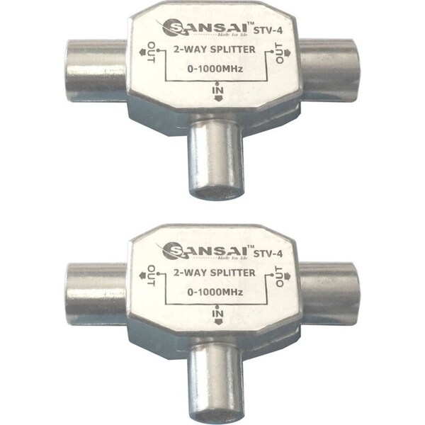 2x TV/FM Radio 2 Way Antenna Splitter Coax RG59 Adapter Male Plug to 2 Female