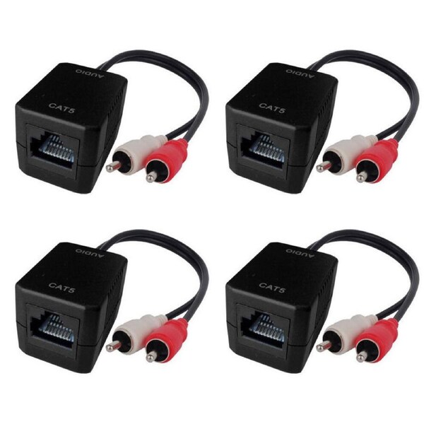 2x PRO2 RCA Male Plug Stereo Audio Over Single RJ45 Cable CAT5 Extender upto 75m