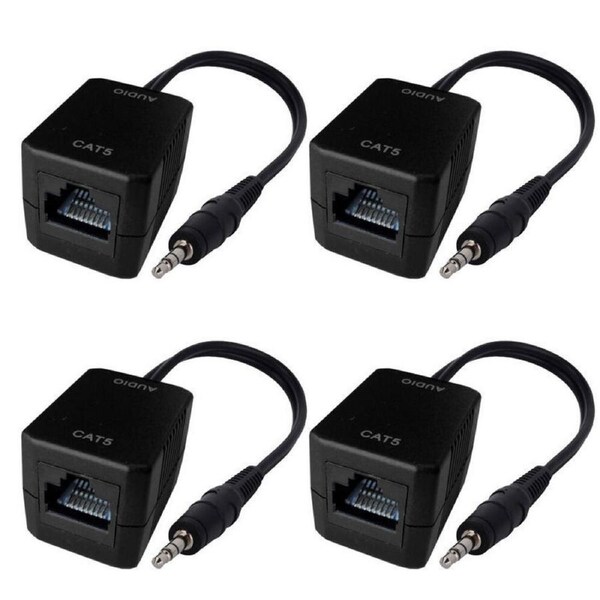 2PK Male AUX 3.5mm Plug Stereo Audio Over RJ45 Cable CAT5 Extender/up to 75m