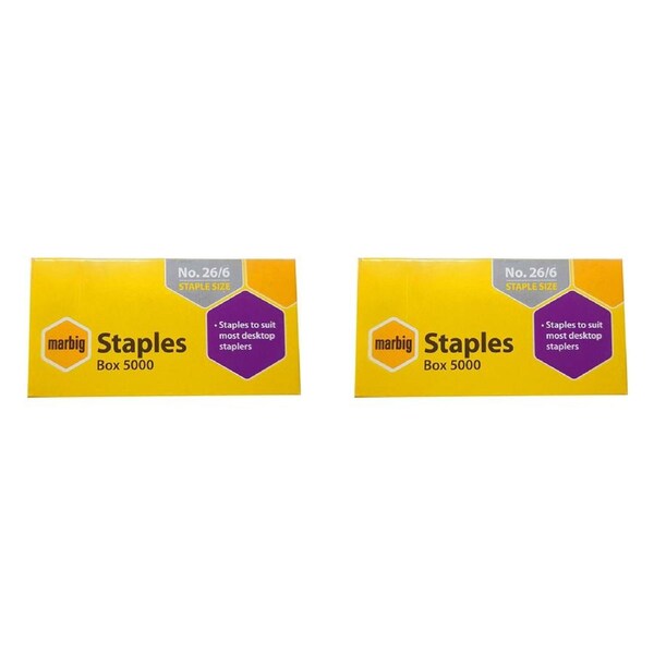 2PK Marbig Staples 26/6 Box 5000 for Staplers/Papers Office/Home Use/Essentials