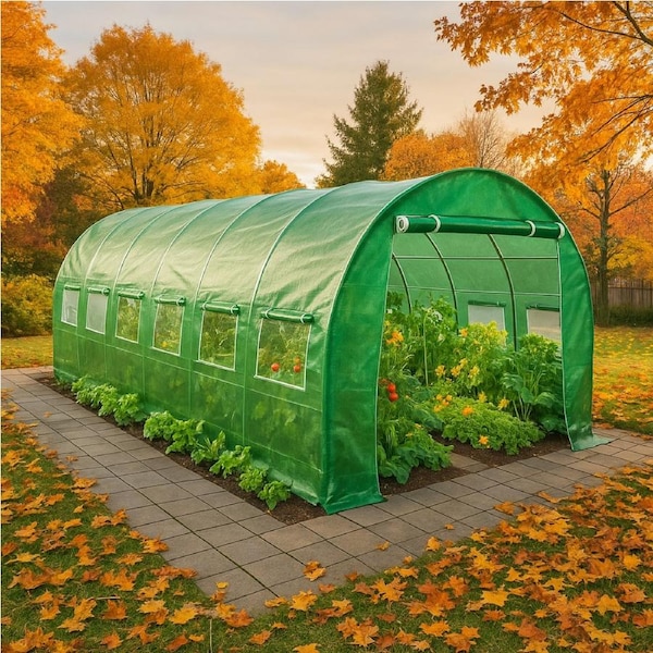 6m x 3m Heavy Duty 0.8x25mm Galvanised Frame Walk-in PE Polytunnel Greenhouse