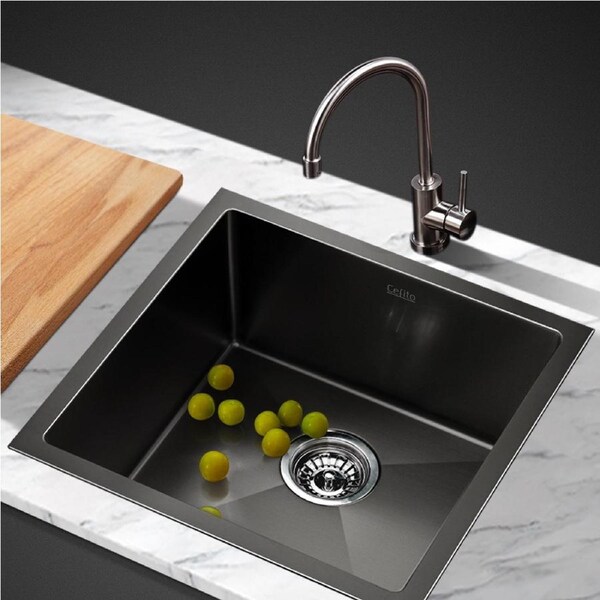 51X45CM Cefito Stainless Steel Sink Kitchen Basin Single Bowl Black