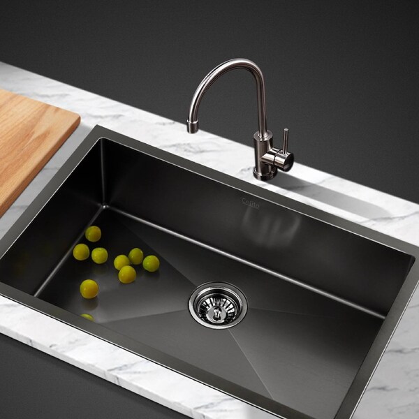 70X45CM Cefito Stainless Steel Sink Kitchen Basin Single Bowl Black