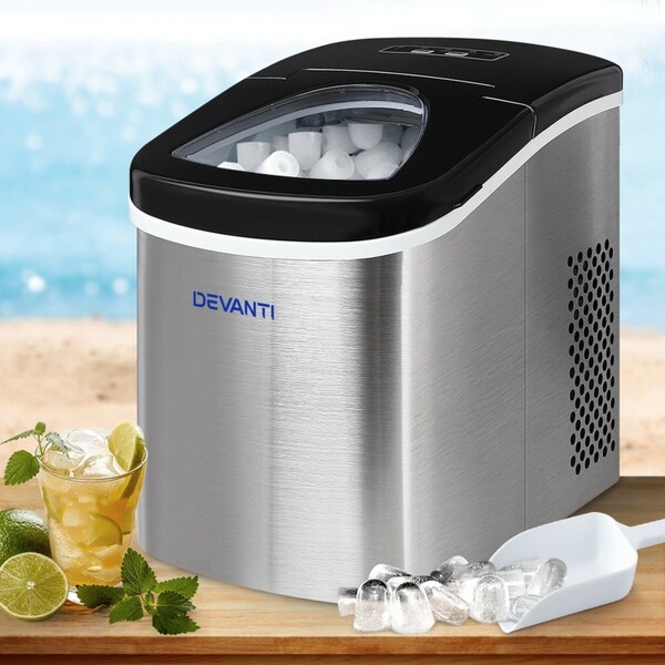 Devanti 2.4L Ice Maker Portable Ice Cube Machine Stainless Steel - Silver