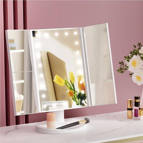 1X2X3X Embellir Magnifying Tri-fold Makeup Mirror White