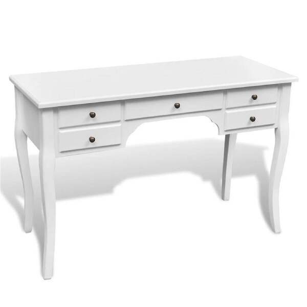 Wooden French Desk with Curved Legs and 5 Drawers vidaXL